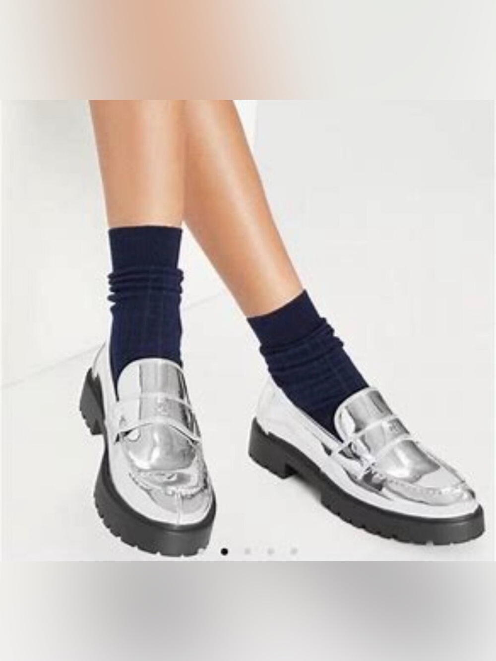 Tory Burch Classic Lug Loafer Mirrored Metallic Silver Size 8